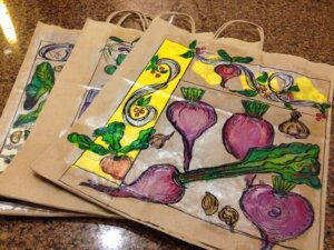 Project Angel Heart "botanicals" meal bags decorated by volunteer Shadi Letson