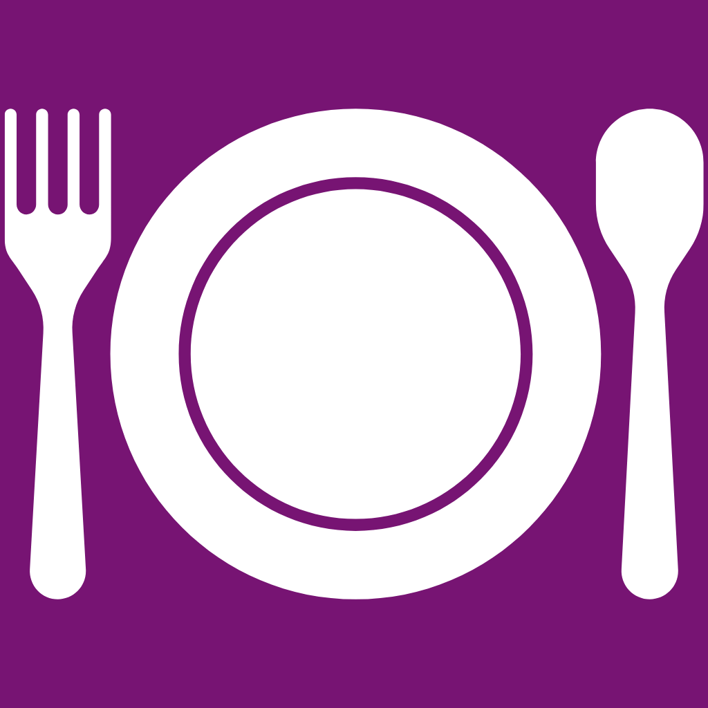 plate, spoon, and fork